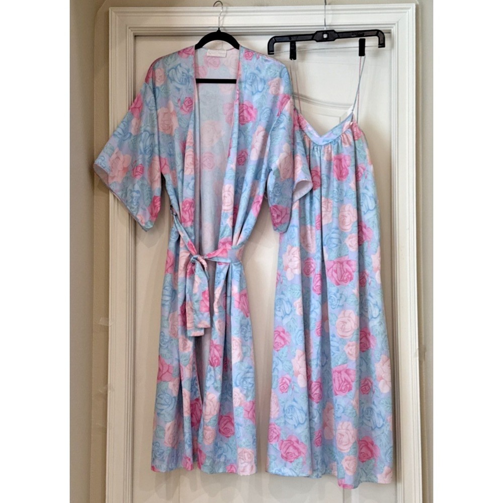 VTG Givenchy Intimité Paris Set Sz M Floral Robe & Peignoir Pastel Golden Girls*